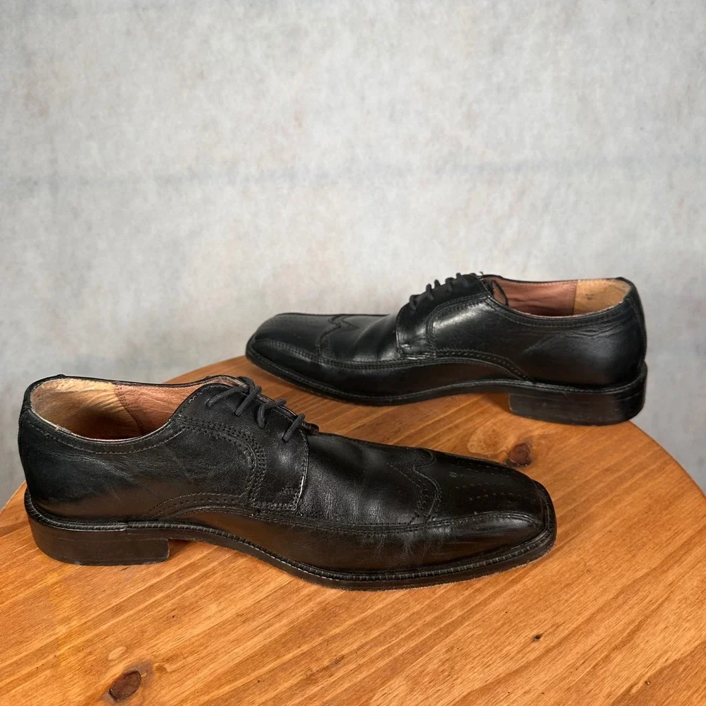 Joseph Abboud Oxford Shoes Mens 9.5 Black Good Wingtip Brogue Square Toe Leather